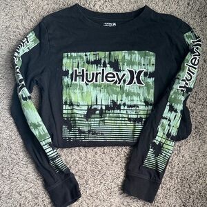 Hurley Black and Green Graphic Crop Top